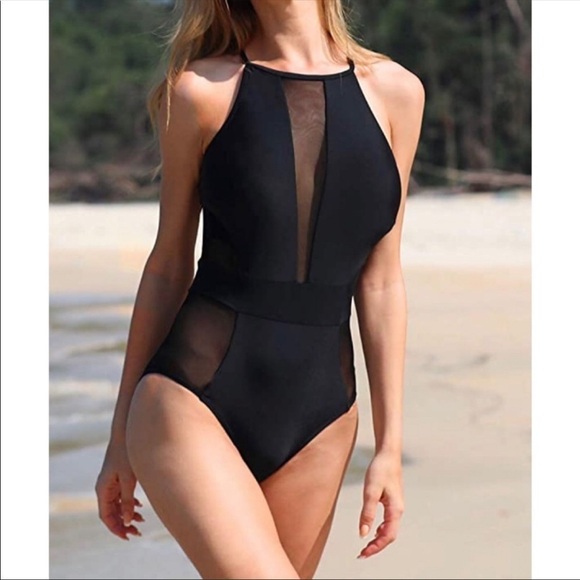 Holipick high neck mesh cutout swimsuit small navy blue new - Picture 13 of 15